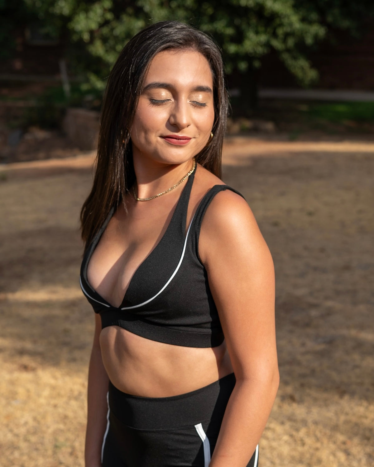 Trackside Contrast Sports Bra- Black