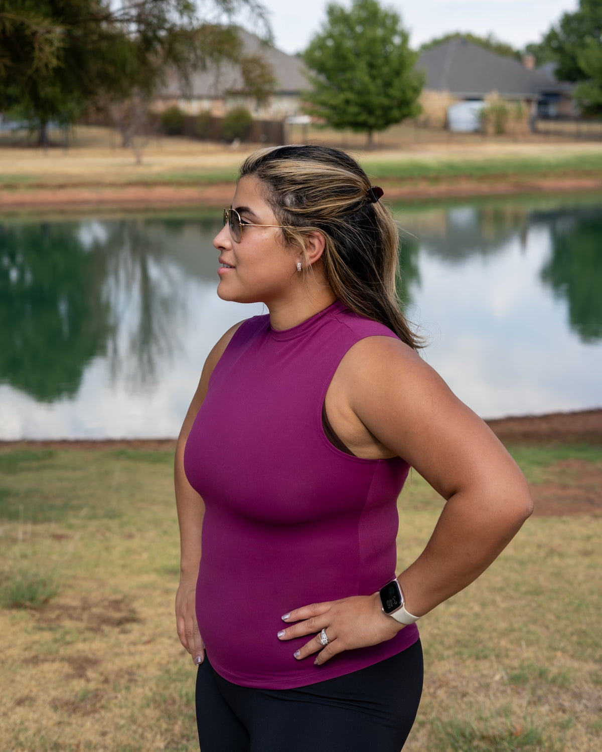 Contour High Neck Tank- Fuchsia