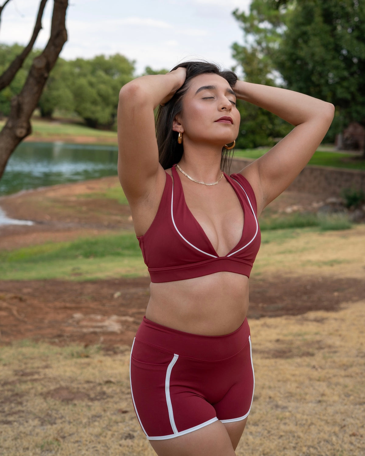 Trackside Contrast Sports Bra- Red