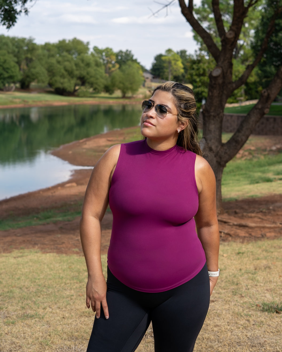 Contour High Neck Tank- Fuchsia