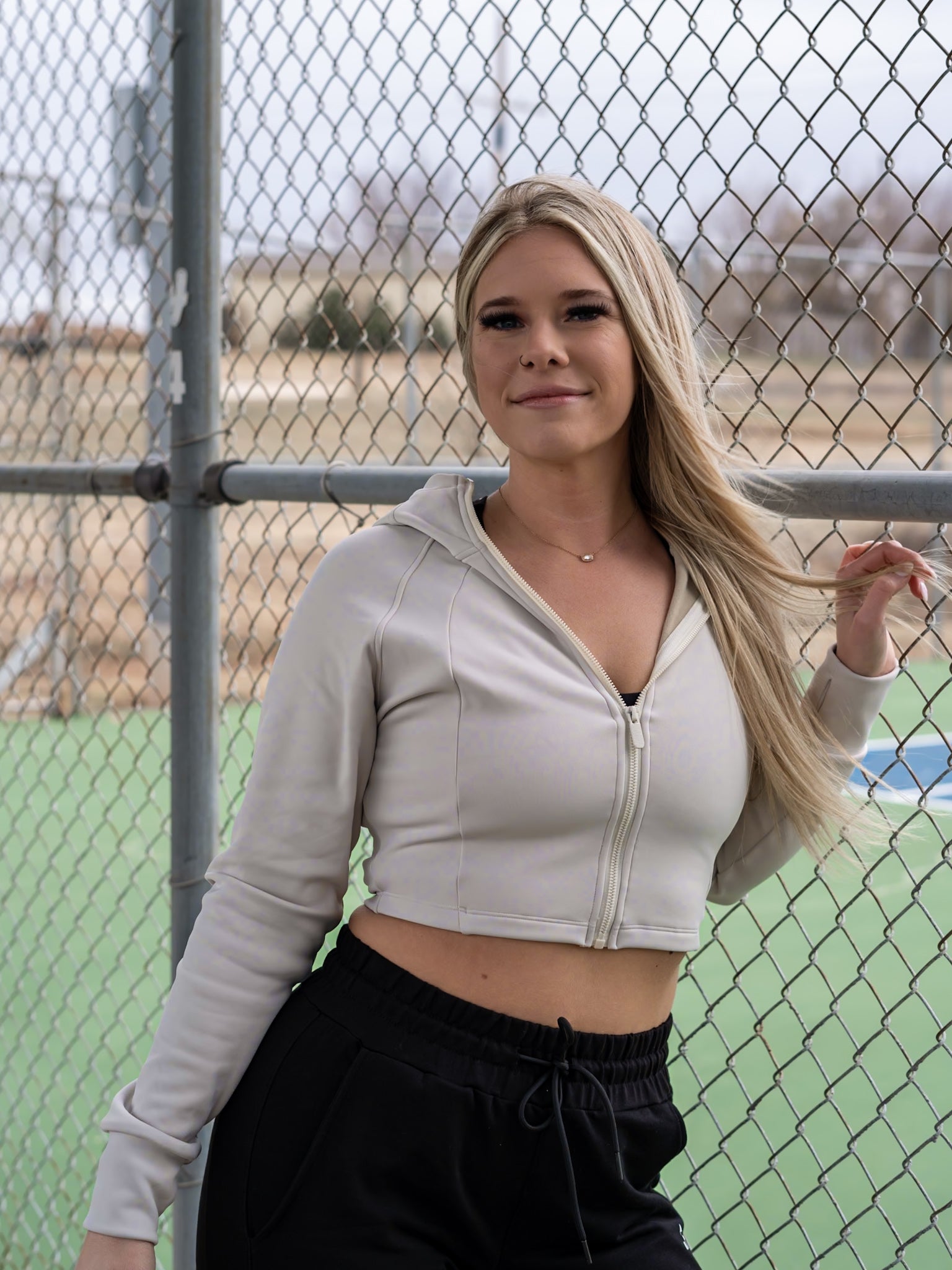 Breath Easy Cropped Zip Hoodie- Off White