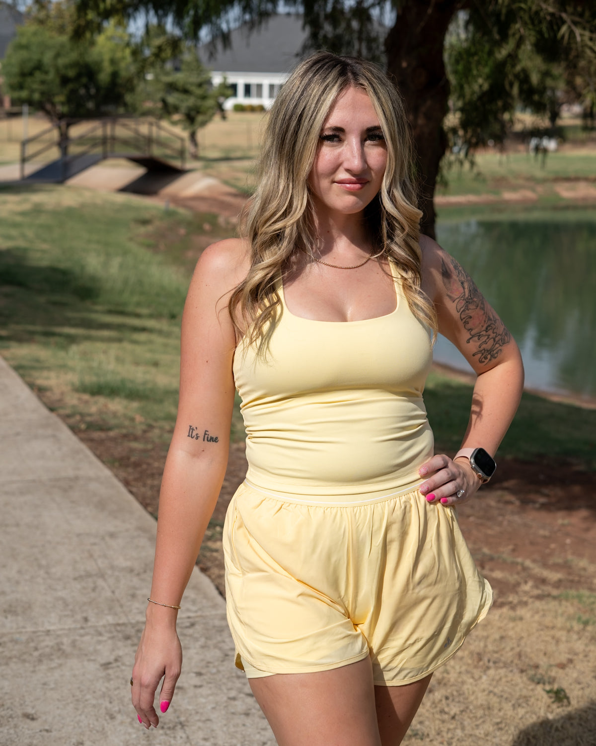 Pace Cropped Active Tank- Butter Yellow