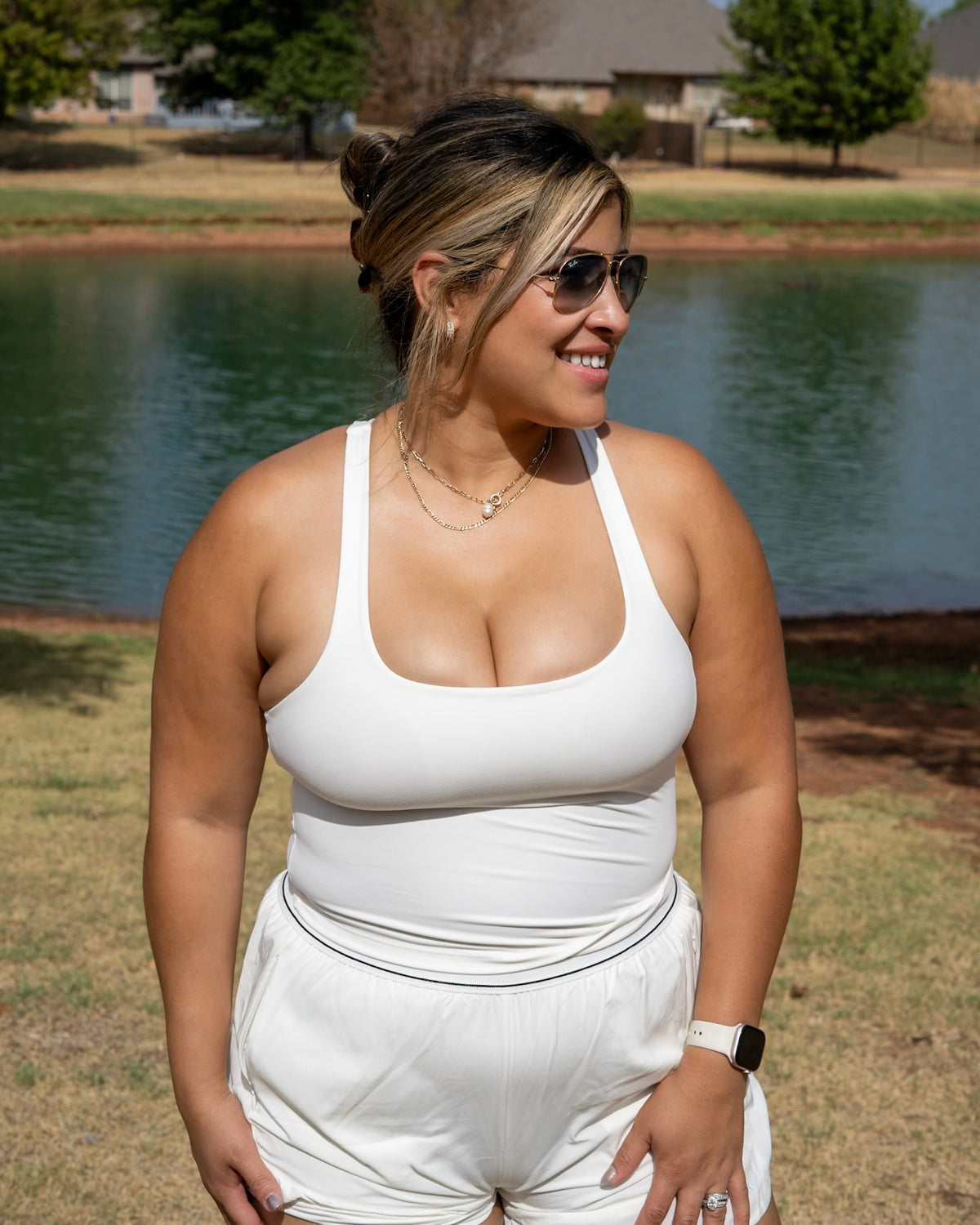 Pace Cropped Active Tank- White