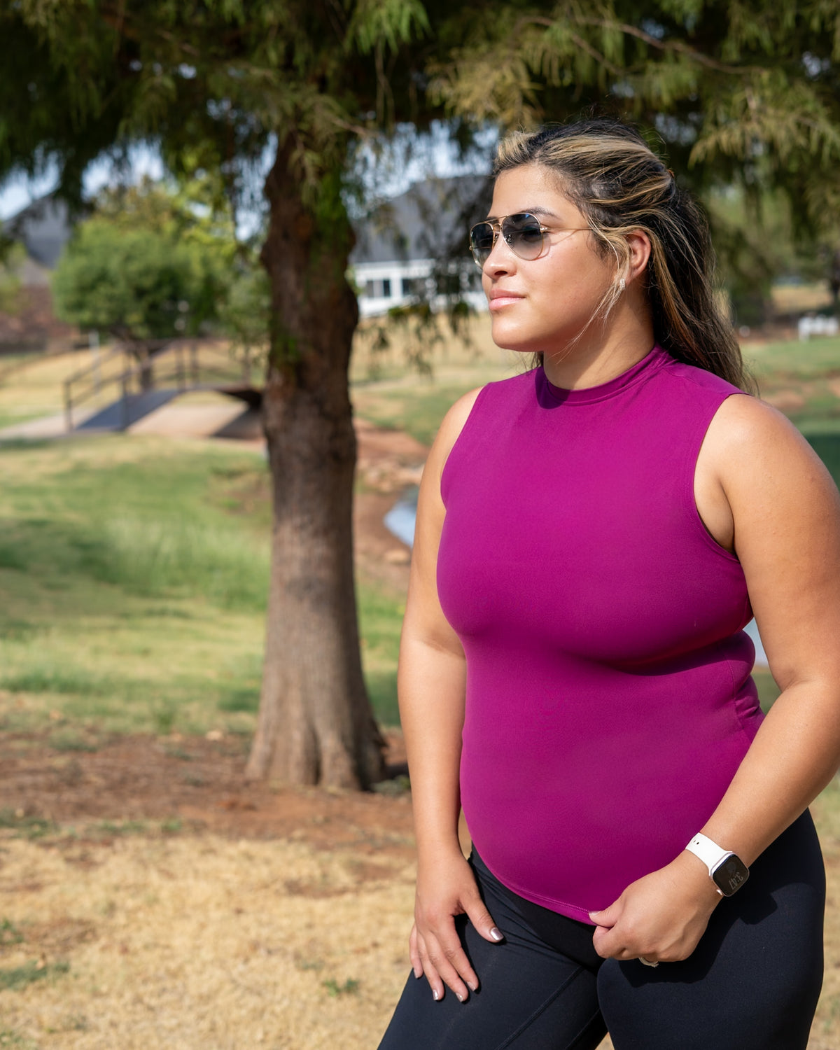 Contour High Neck Tank- Fuchsia