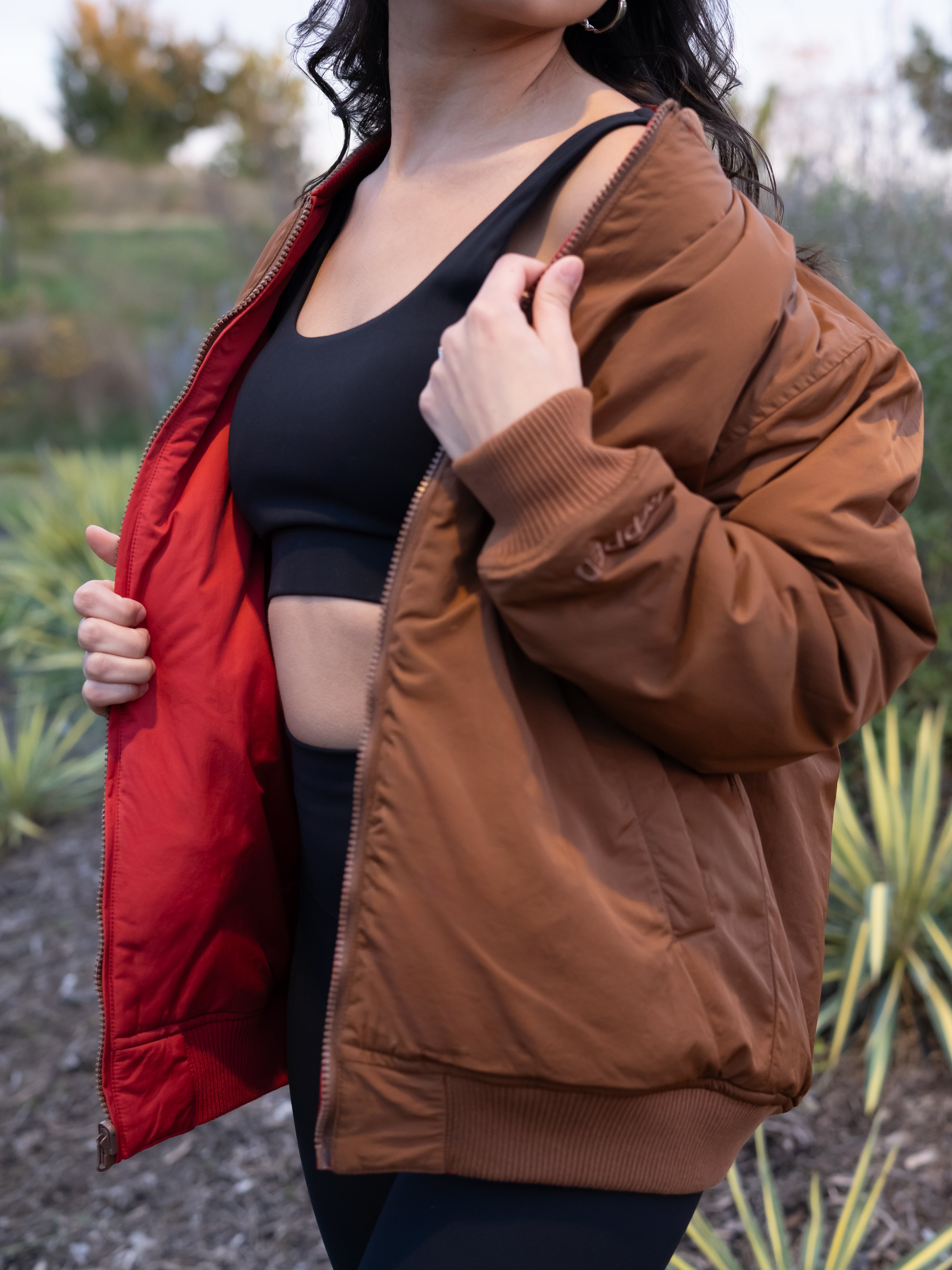 Reversible Bomber Jacket- Cocoa/Cherry